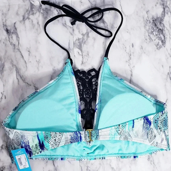 Ambrielle Bra Swimwear Sz Large High Neck Lace Pattern Halter Strap Geometric - Picture 2 of 16